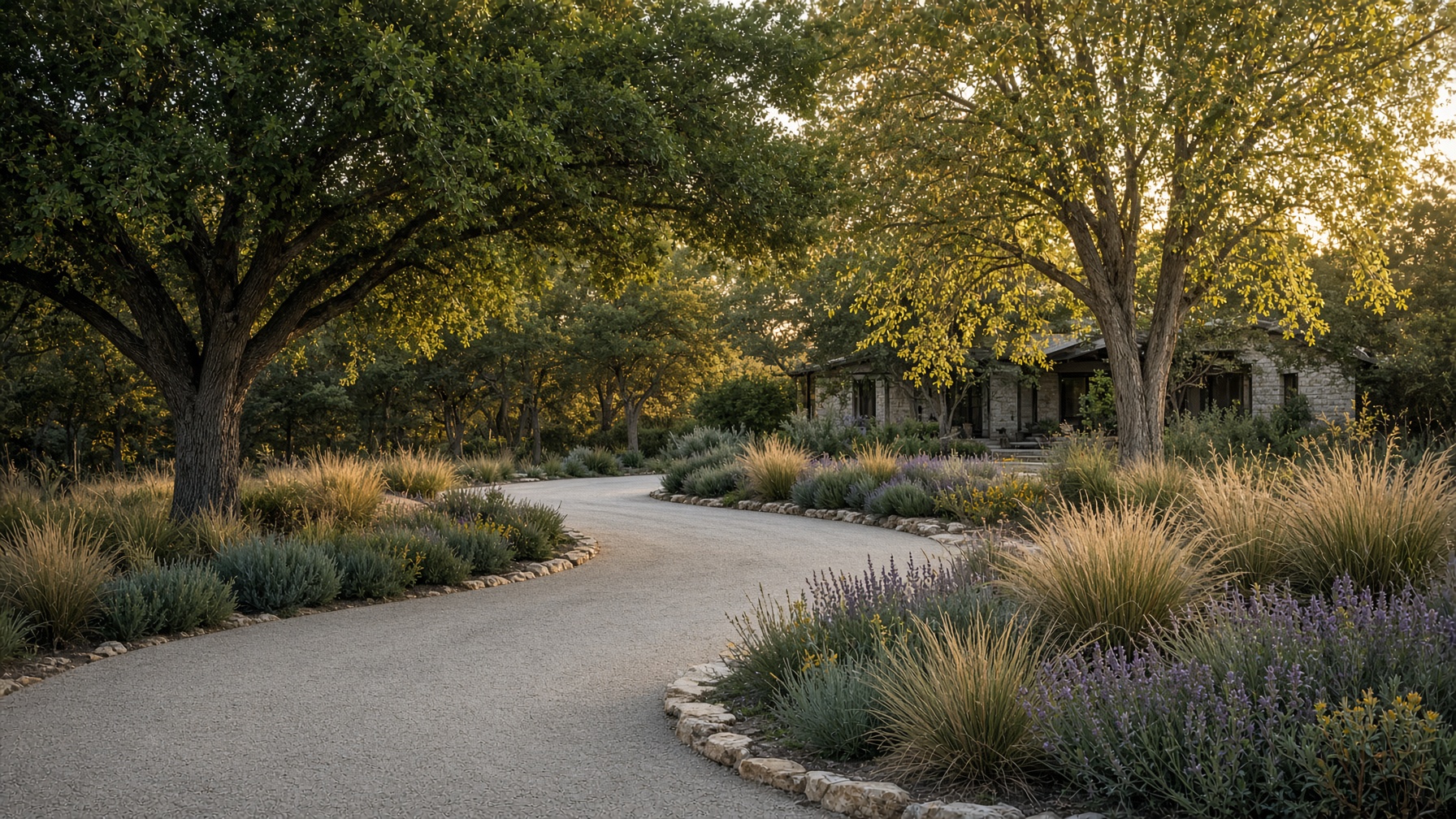 Estate landscape at dusk